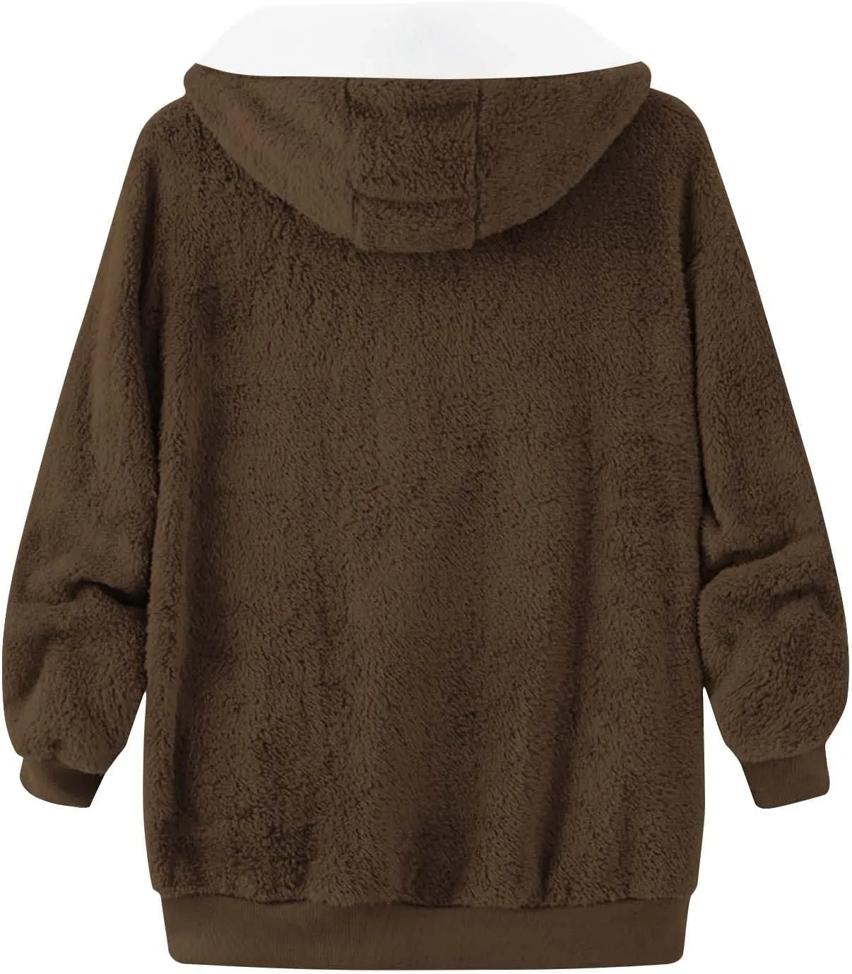 Womens Fleece Jacket Winter Loose Warm Open Front Full Zip Up Drawstring Hooded Sweater Coat Daily Casual Hoodies Coat