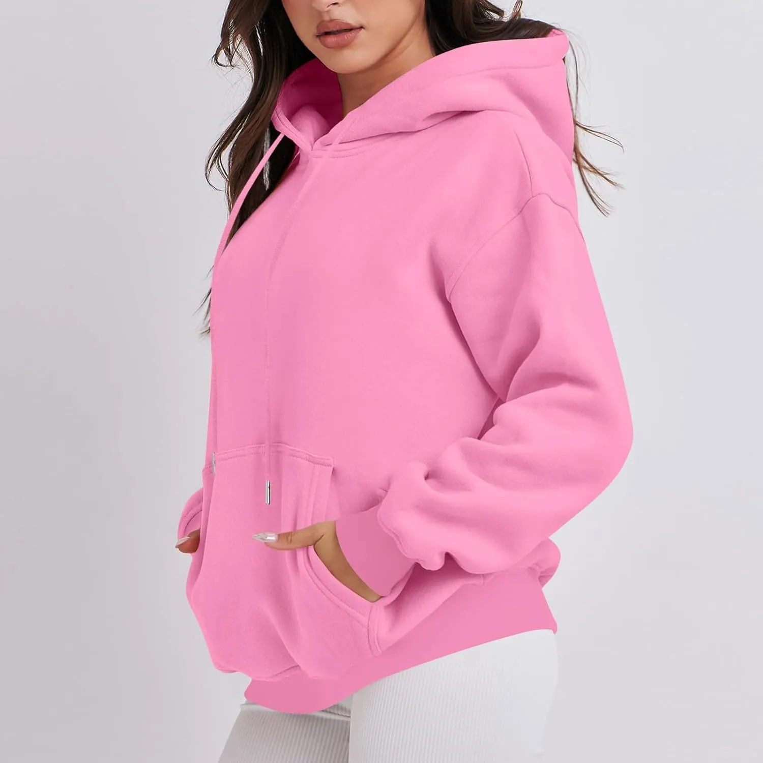 Womens Fleece Oversized Sweatshirt Drop Shoulder Long Sleeve Hoodie LIghtweight Hooded Pullover Fall Outfits w/Pocket