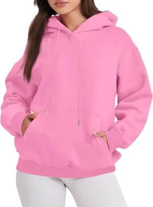 Womens Fleece Oversized Sweatshirt Drop Shoulder Long Sleeve Hoodie LIghtweight Hooded Pullover Fall Outfits w/Pocket