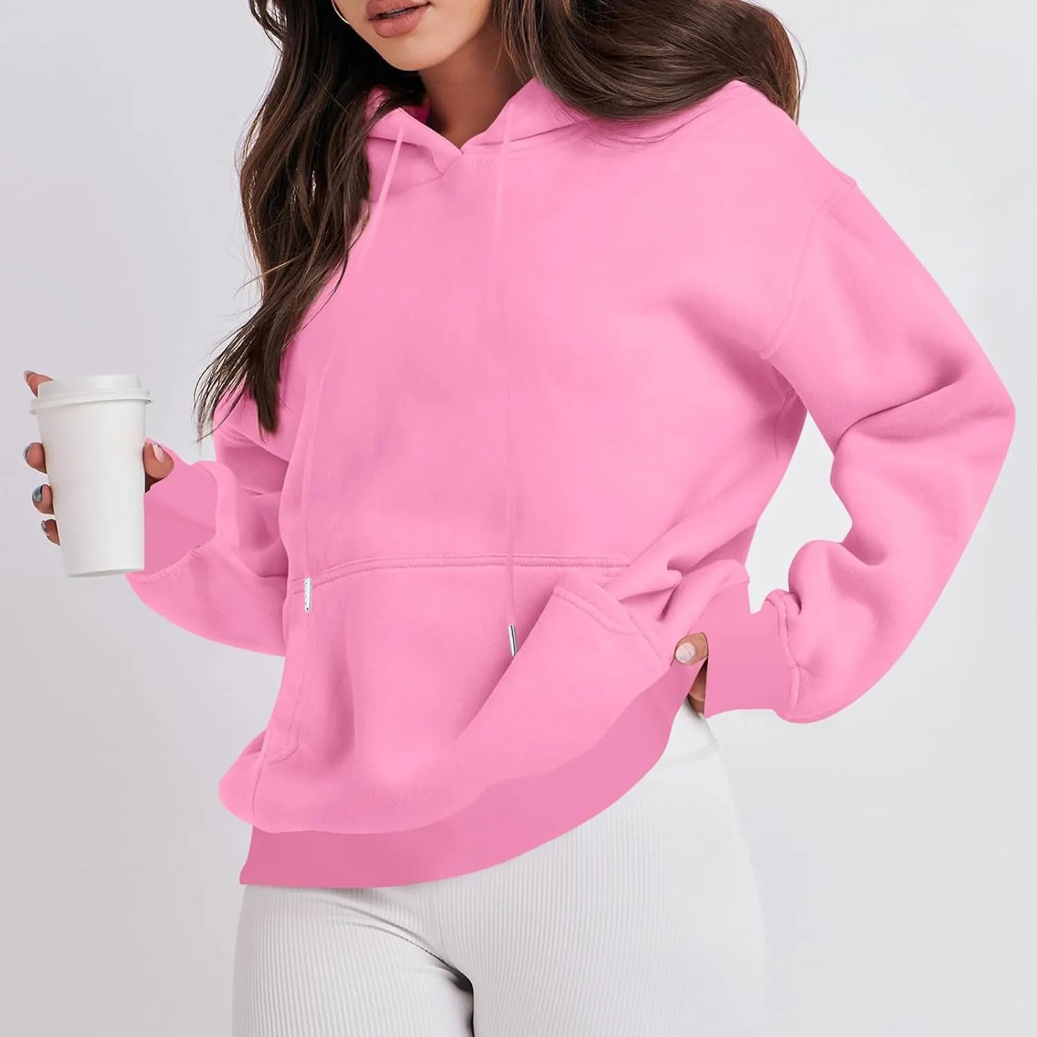 Womens Fleece Oversized Sweatshirt Drop Shoulder Long Sleeve Hoodie LIghtweight Hooded Pullover Fall Outfits w/Pocket