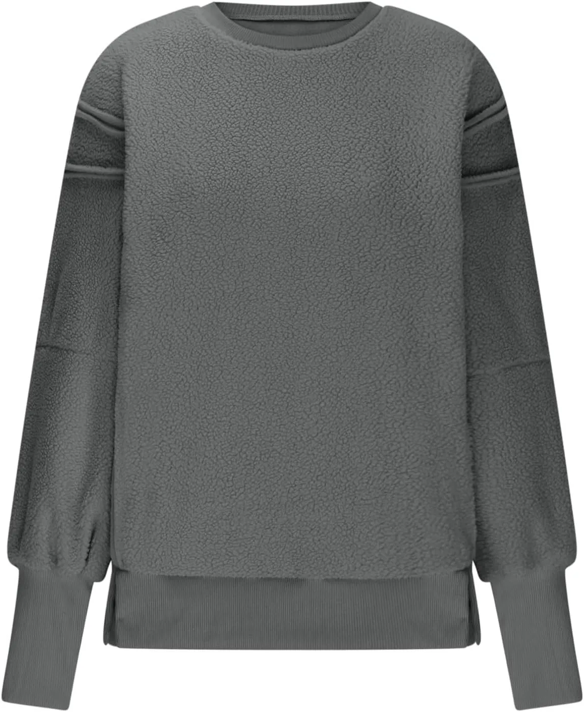 Women's Fleece Sweatshirt Winter Casual Fuzzy Warm Sweatshirt Long Sleeve Patchwork Sherpa Pullover Tops