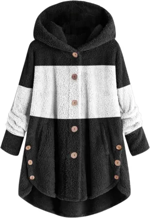 Women's Fuzzy Warm Pullover Tops Button Down Long Sleeve Hooded Sweatshirts Fluffy Soft Fleece Jackets Sweaters