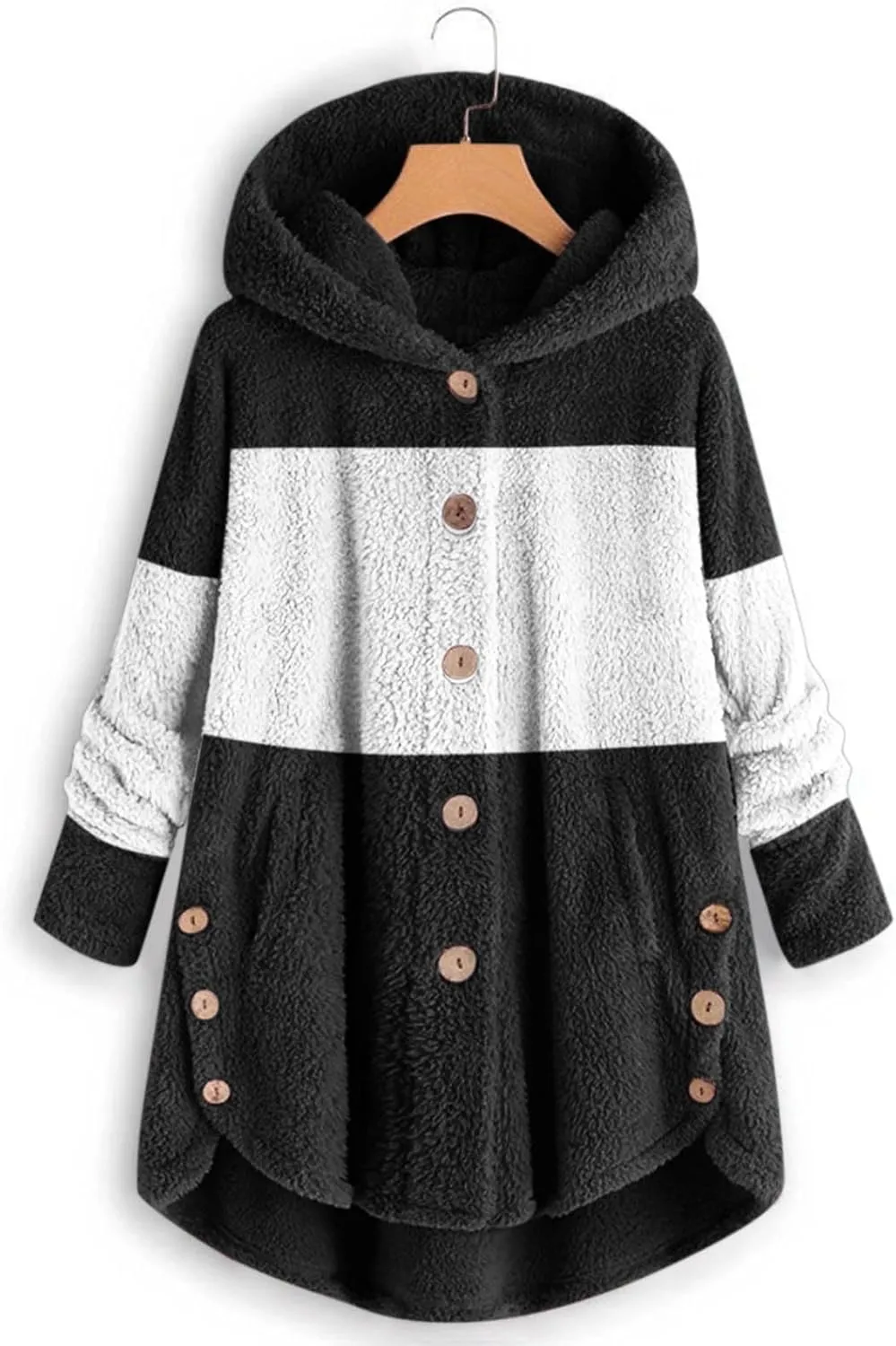Women's Fuzzy Warm Pullover Tops Button Down Long Sleeve Hooded Sweatshirts Fluffy Soft Fleece Jackets Sweaters