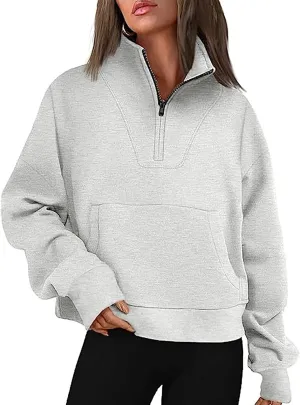 Women's Graphic Sweatshirts Long Sleeve Casual Lapel Pullover Half Zip Sweatshirts Thumb Hole Cropped, S-3XL