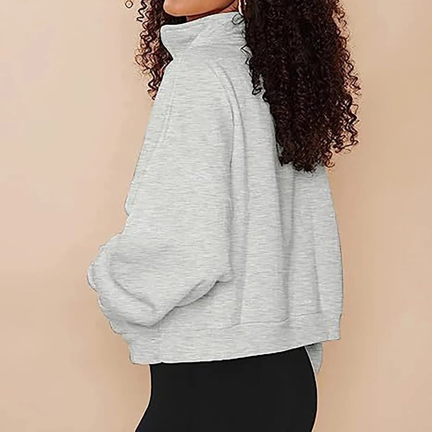 Women's Graphic Sweatshirts Long Sleeve Casual Lapel Pullover Half Zip Sweatshirts Thumb Hole Cropped, S-3XL