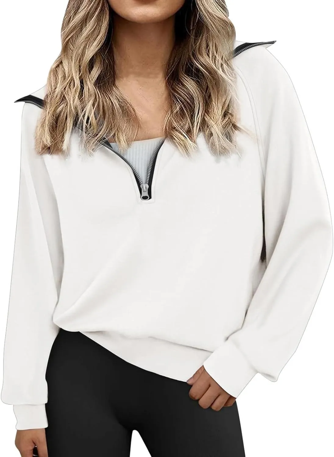 Womens Half Zip Sweatshirts Cropped Fleece Hoodies Quarter Zip Up Pullover Sweaters Fall Casual Loose Fit Top