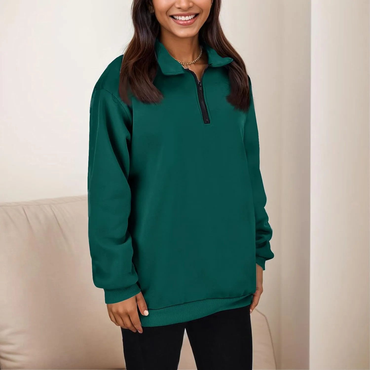 Womens Half Zip Sweatshirts Oversized Plain Trendy Long Sleeve Quarter Zip Pullover Hoodies 2024 Fall Outfits