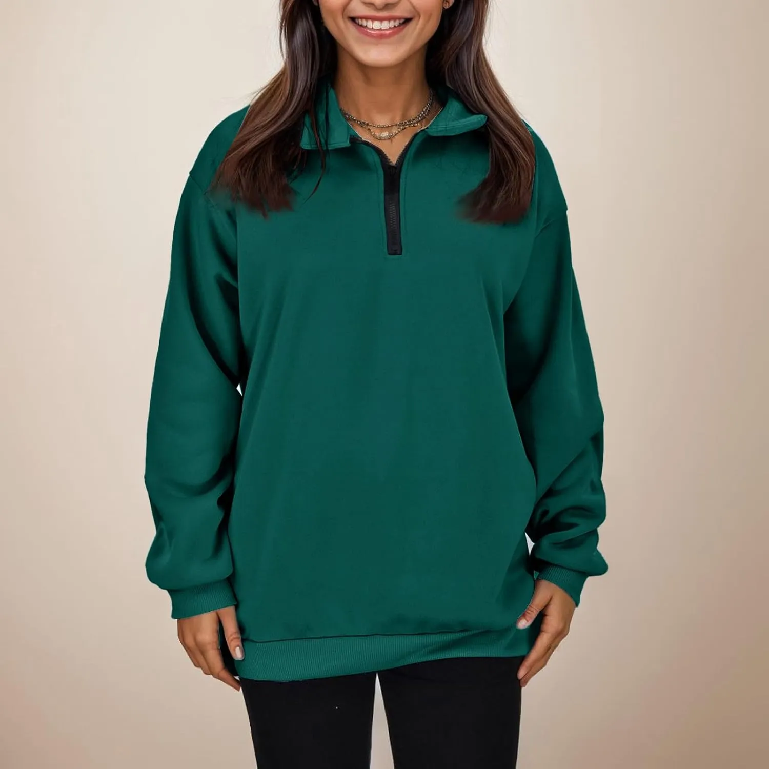 Womens Half Zip Sweatshirts Oversized Plain Trendy Long Sleeve Quarter Zip Pullover Hoodies 2024 Fall Outfits