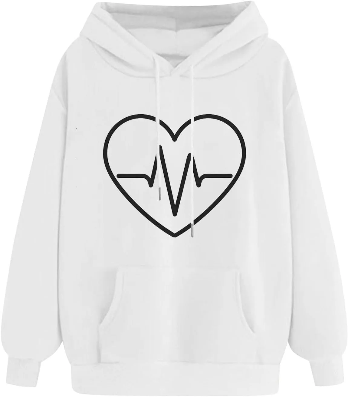 Women's Heartbeat Hoodie Oversized Pullover Drawstring Cozy Fleece Sweatshirt Casual Winter Pocket Soft Relaxed Top