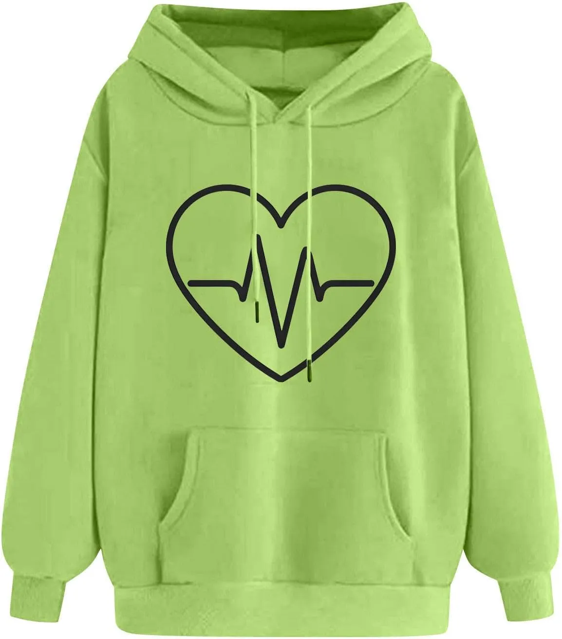 Women's Heartbeat Hoodie Oversized Pullover Drawstring Cozy Fleece Sweatshirt Casual Winter Pocket Soft Relaxed Top
