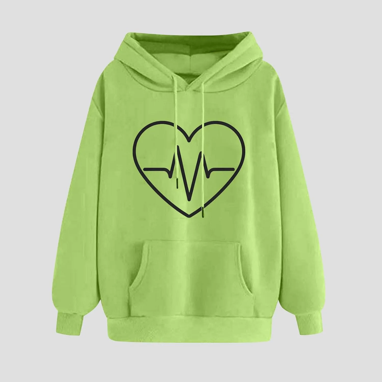 Women's Heartbeat Hoodie Oversized Pullover Drawstring Cozy Fleece Sweatshirt Casual Winter Pocket Soft Relaxed Top