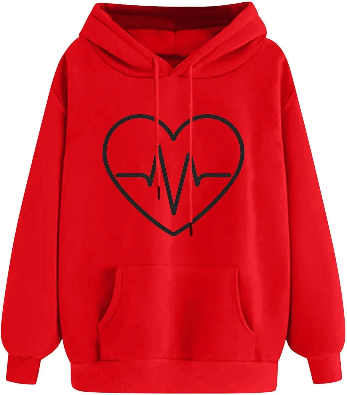 Women's Heartbeat Hoodie Oversized Pullover Drawstring Cozy Fleece Sweatshirt Casual Winter Pocket Soft Relaxed Top