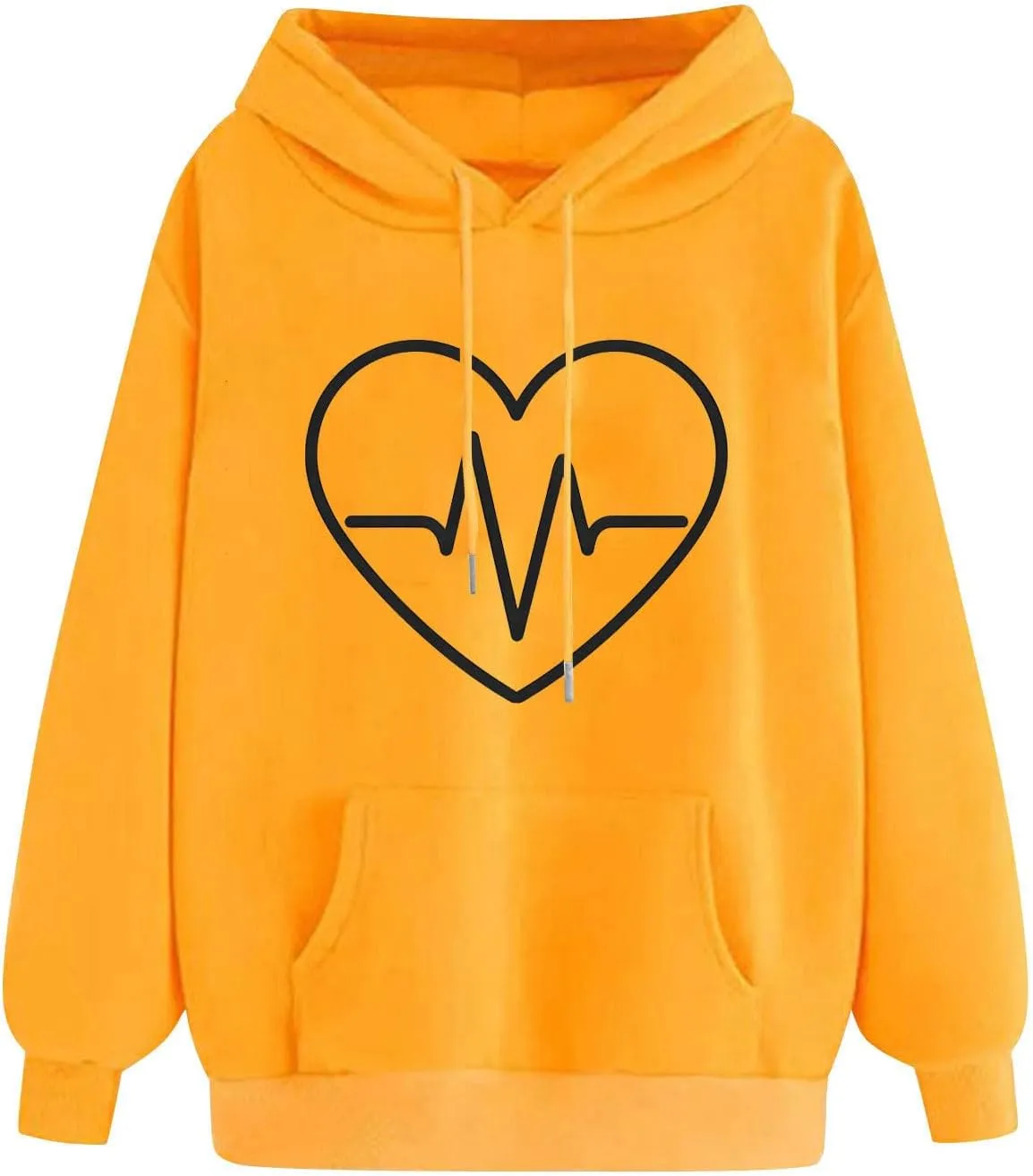 Women's Heartbeat Hoodie Oversized Pullover Drawstring Cozy Fleece Sweatshirt Casual Winter Pocket Soft Relaxed Top