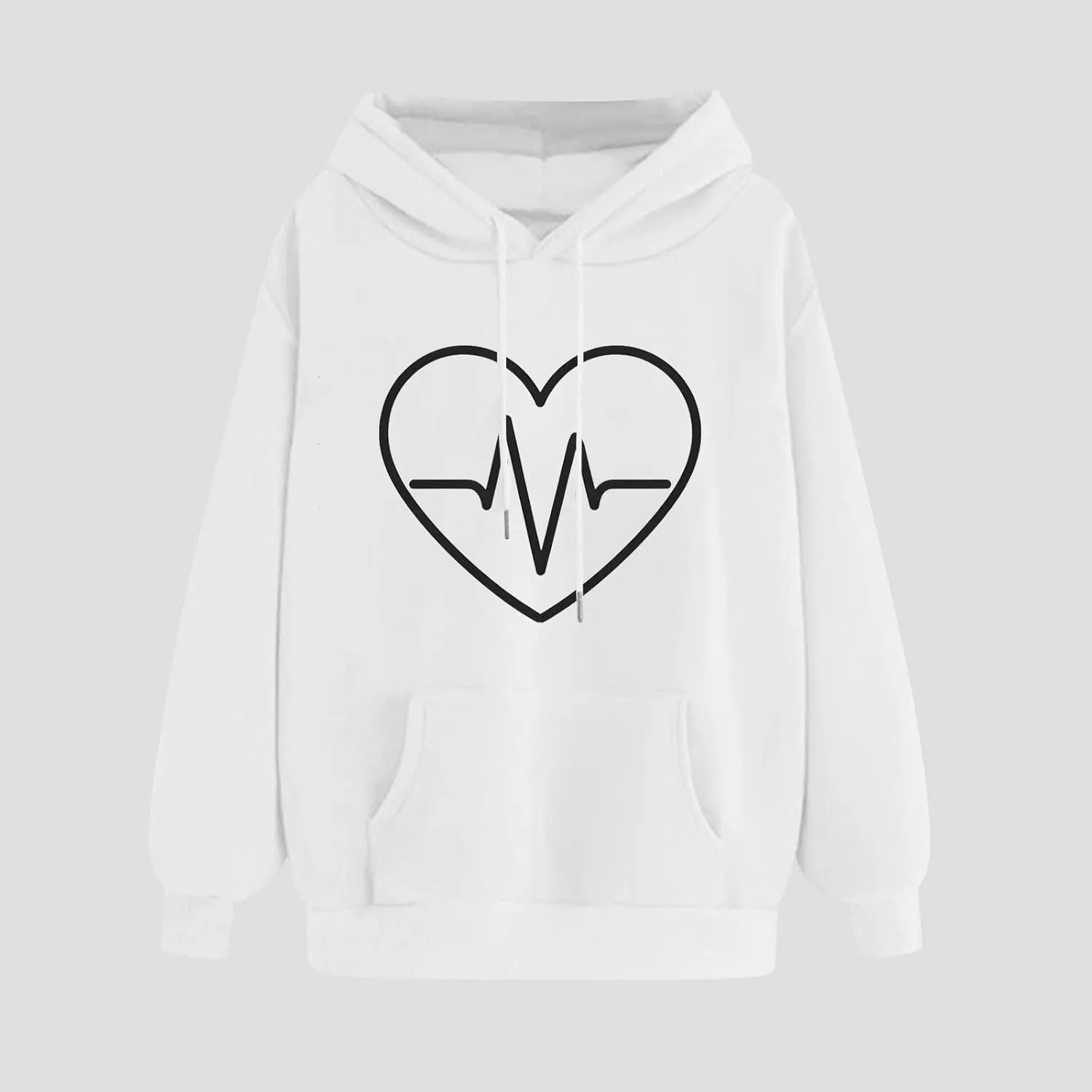Women's Heartbeat Hoodie Oversized Pullover Drawstring Cozy Fleece Sweatshirt Casual Winter Pocket Soft Relaxed Top