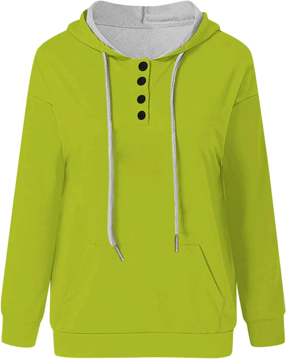 Womens Hooded Sweatshirts Pullover Comfy Long Sleeve Pullover Tops Button Up Loose Fit Blouses Shirts with Pockets