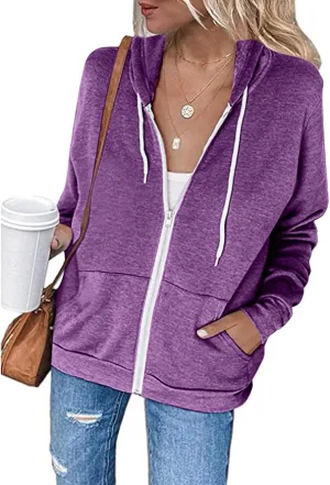 Womens Hoodies Zip Up Long Sleeve Fall Oversized Sweatshirts Fleece Soft Jacket With Pockets 2024 Fashion Clothes