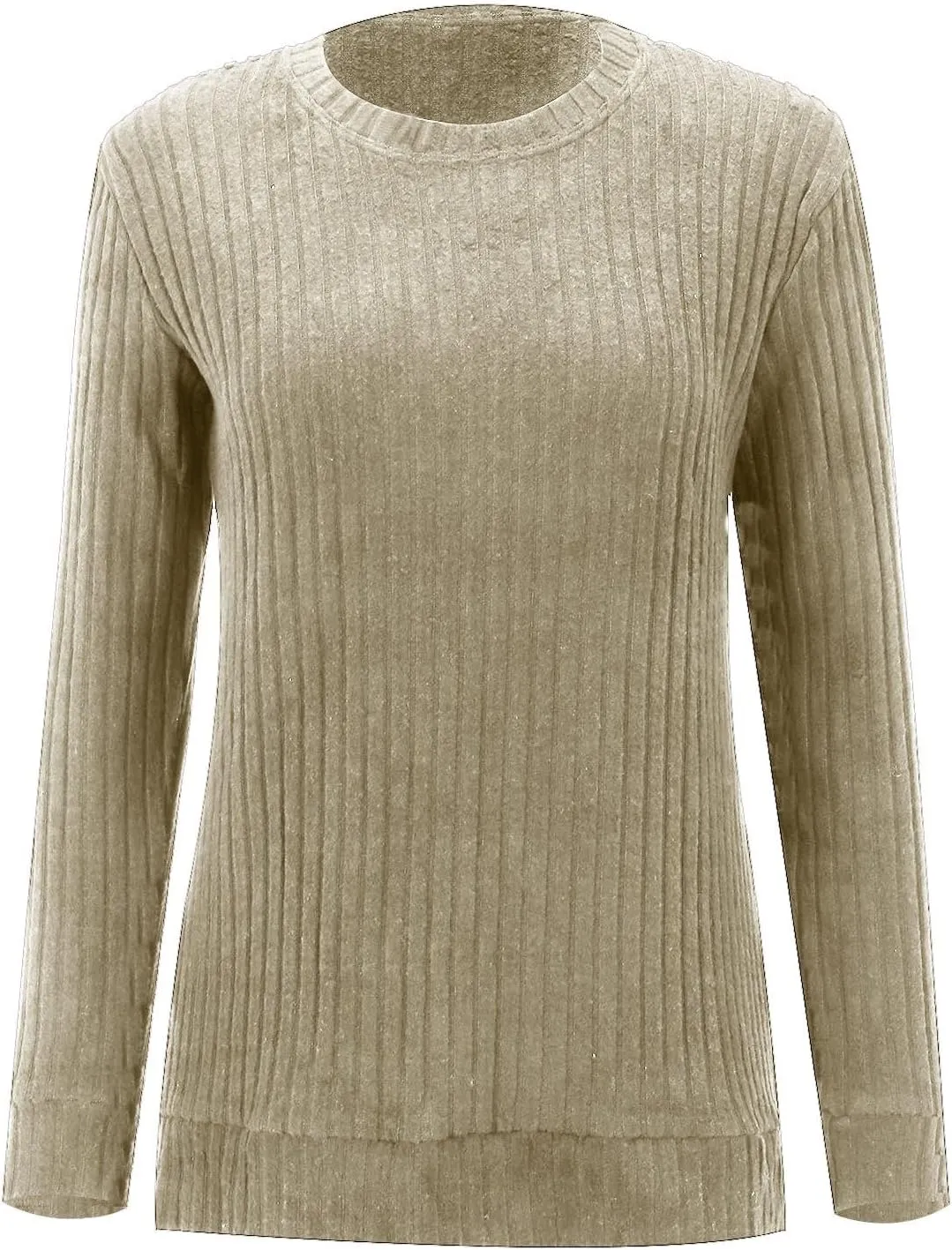 Womens Kint Sweaters Solid Color Round Neck Loose Side Split Long Sleeve Fall Pullover Sweaters Casual Slouchy Tops