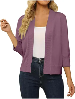 Women's Lightweight Lace Crochet Bolero Cardigan 3/4 Sleeve Knit Shawl Top Knit Cardigans Women Lightweight