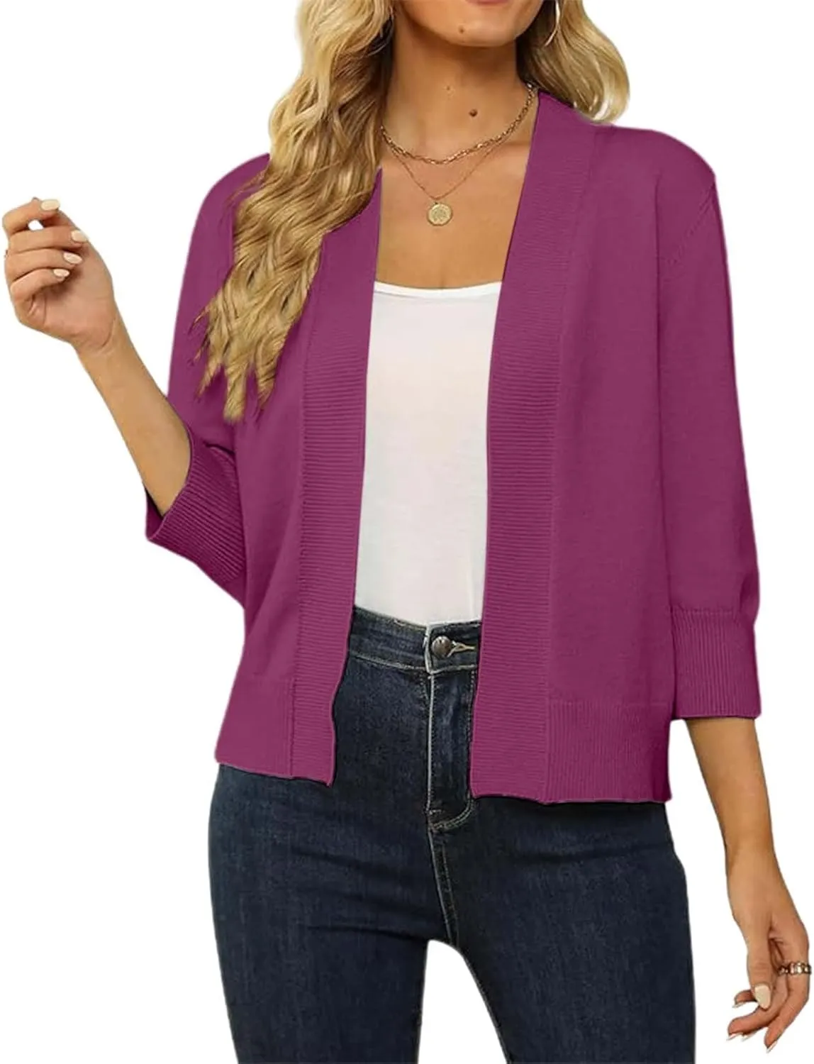Women's Lightweight Lace Crochet Bolero Cardigan 3/4 Sleeve Knit Shawl Top Knit Cardigans Women Lightweight