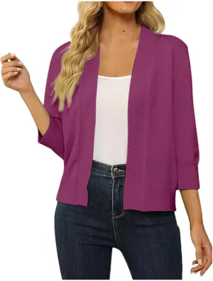 Women's Lightweight Lace Crochet Bolero Cardigan 3/4 Sleeve Knit Shawl Top Knit Cardigans Women Lightweight