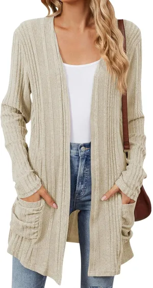Womens Lightweight Open Front Cardigan Casual Long Sleeve Cable Knit Cardigan Sweaters 2024 Fall Outfits with Pockets