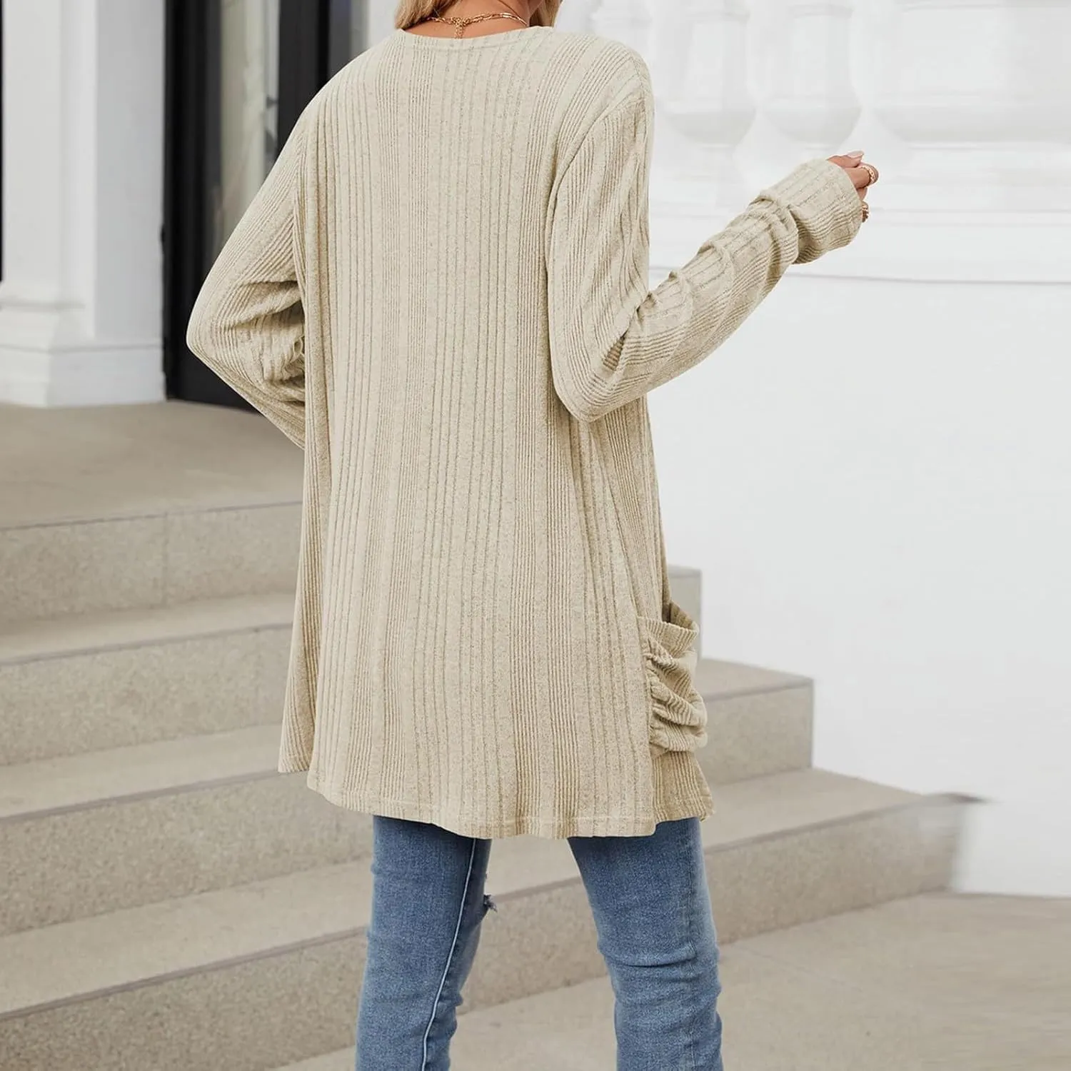 Womens Lightweight Open Front Cardigan Casual Long Sleeve Cable Knit Cardigan Sweaters 2024 Fall Outfits with Pockets
