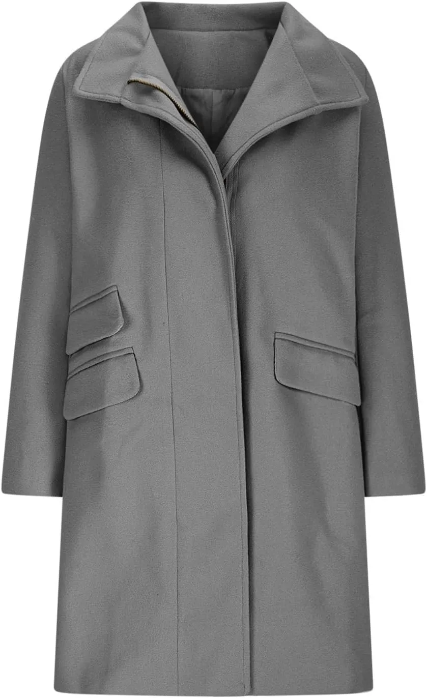 Womens Long Coat Classic Open Front Zip Up Casual Winter Wool Blend Over Pea Coats 2024 Fashion Solid Long Jackets