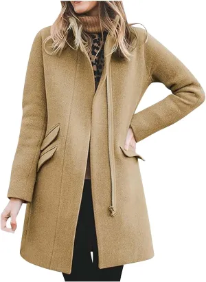 Womens Long Coat Classic Open Front Zip Up Casual Winter Wool Blend Over Pea Coats 2024 Fashion Solid Long Jackets