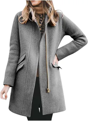 Womens Long Coat Classic Open Front Zip Up Casual Winter Wool Blend Over Pea Coats 2024 Fashion Solid Long Jackets