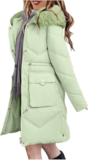 Womens Long Quilted Jackets Plus Size Thicken Winter Coats Hooded Lightweight Puffer Jackets Warm Down Coats Outerwear