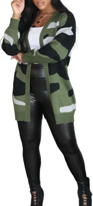 Women's Long Sleeve Chunky Cable Knit Cardigan Sweaters Lightweight Oversized Open Front Fall Camo Outwear Coats