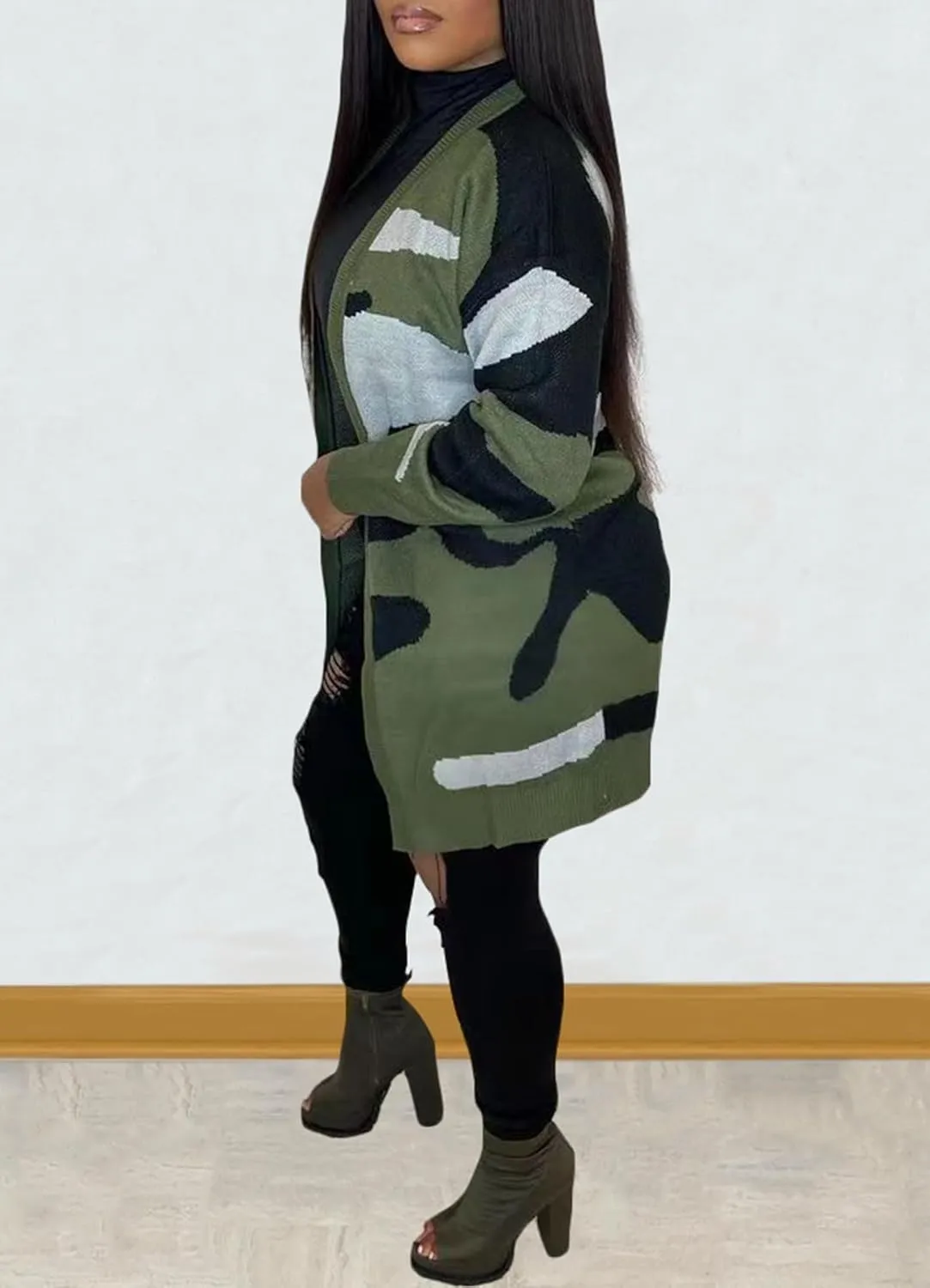 Women's Long Sleeve Chunky Cable Knit Cardigan Sweaters Lightweight Oversized Open Front Fall Camo Outwear Coats