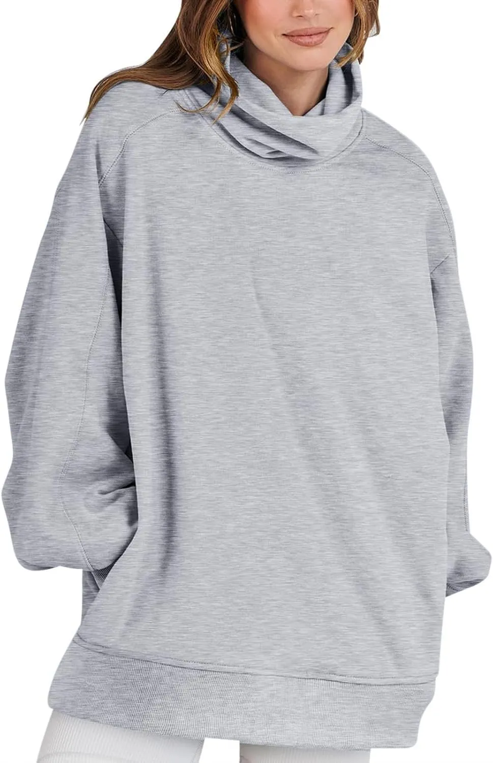 Women's Long Sleeve Cowl Neck Sweatshirt Oversized Pullover Casual Loose Sweatshirts Plus Size Soft Tunic Tops