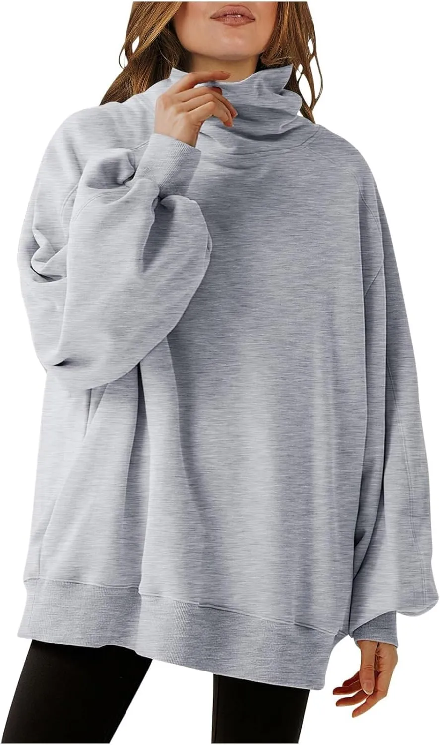 Women's Long Sleeve Cowl Neck Sweatshirt Oversized Pullover Casual Loose Sweatshirts Plus Size Soft Tunic Tops