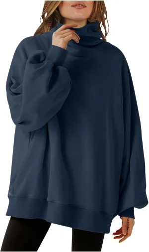 Women's Long Sleeve Cowl Neck Sweatshirt Oversized Pullover Casual Loose Sweatshirts Plus Size Soft Tunic Tops