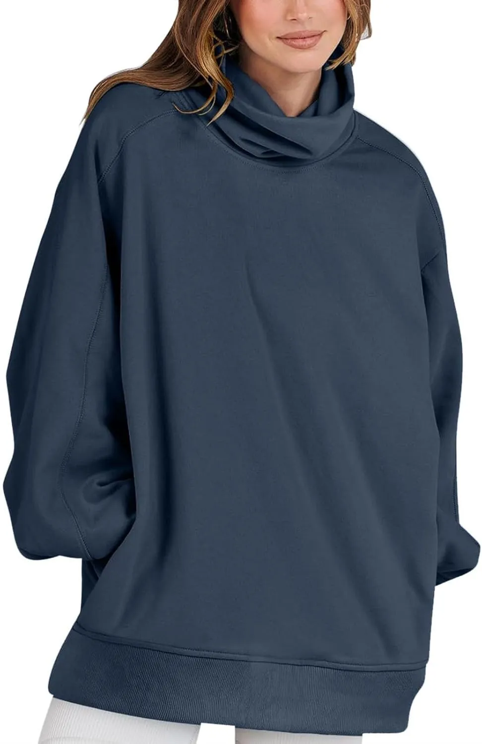 Women's Long Sleeve Cowl Neck Sweatshirt Oversized Pullover Casual Loose Sweatshirts Plus Size Soft Tunic Tops