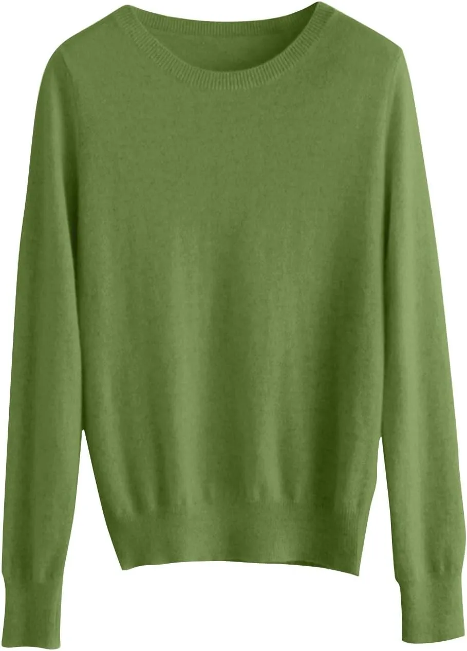 Womens Long Sleeve Crew Neck Cashmere Sweaters Soft Warm Pullover Tops Lightweight Wool Knit Sweater