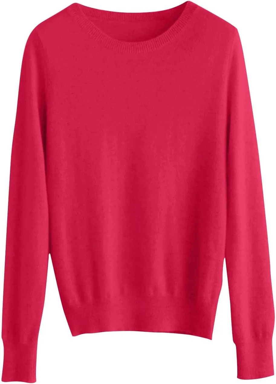 Womens Long Sleeve Crew Neck Cashmere Sweaters Soft Warm Pullover Tops Lightweight Wool Knit Sweater