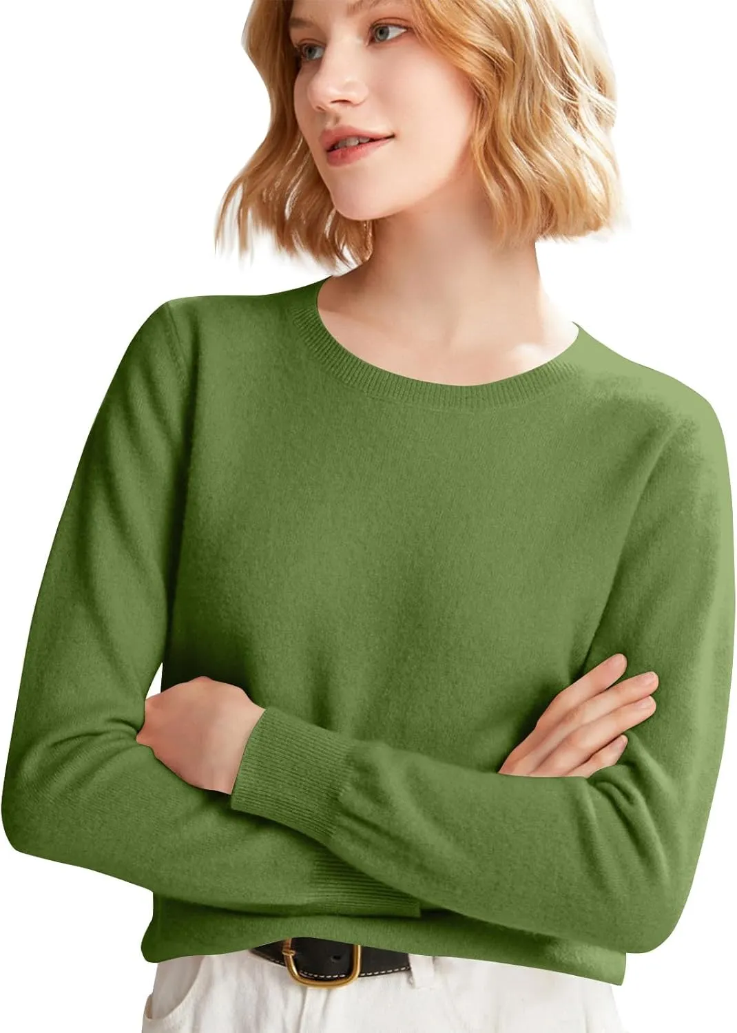 Womens Long Sleeve Crew Neck Cashmere Sweaters Soft Warm Pullover Tops Lightweight Wool Knit Sweater