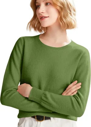 Womens Long Sleeve Crew Neck Cashmere Sweaters Soft Warm Pullover Tops Lightweight Wool Knit Sweater