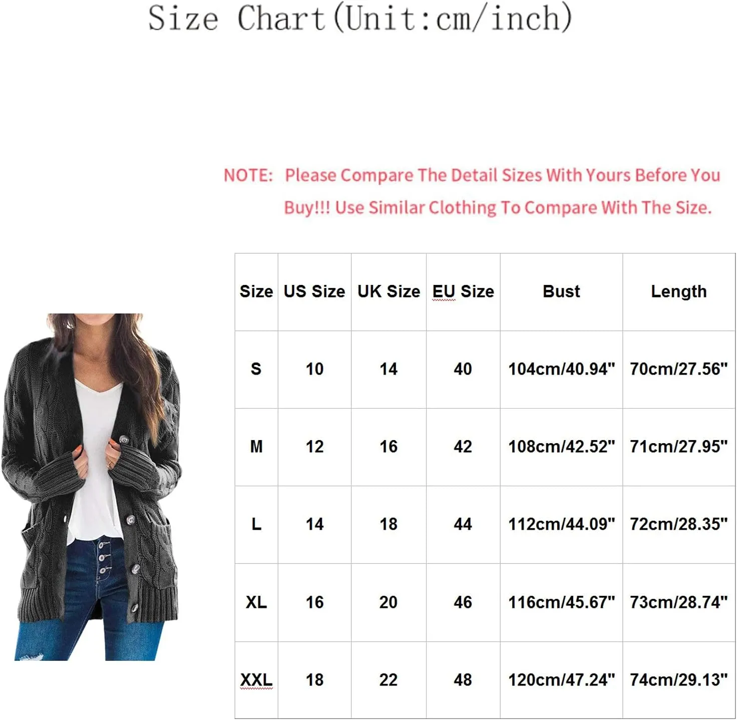 Women's Long Sleeve Open Front Knitted Cardigan Sweater, Button Down Chunky Pullover Outwear Coat
