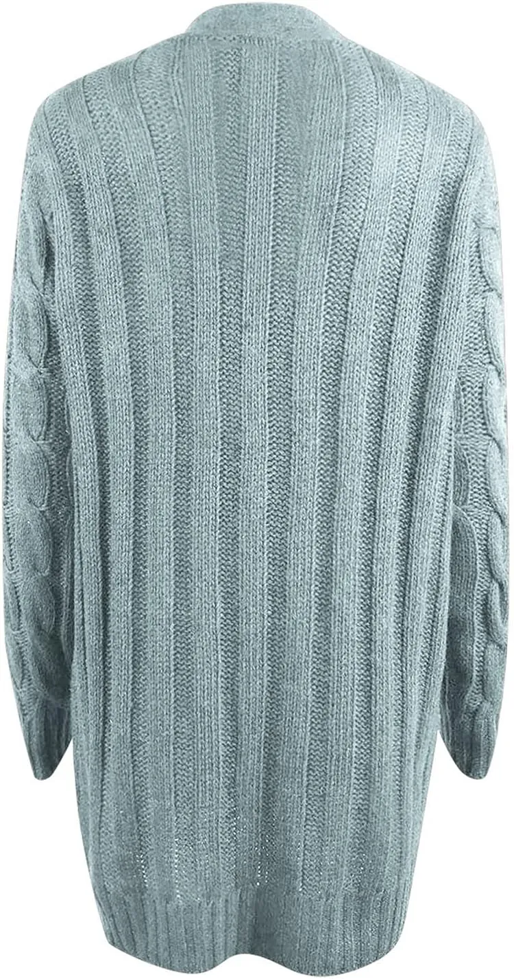 Women's Long Sleeve Open Front Knitted Cardigan Sweater, Button Down Chunky Pullover Outwear Coat