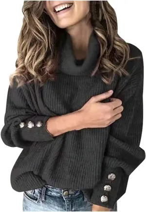 Women's Long Sleeve Turtleneck Cozy Knit Sweater,Casual Loose Pullover Jumper Tops