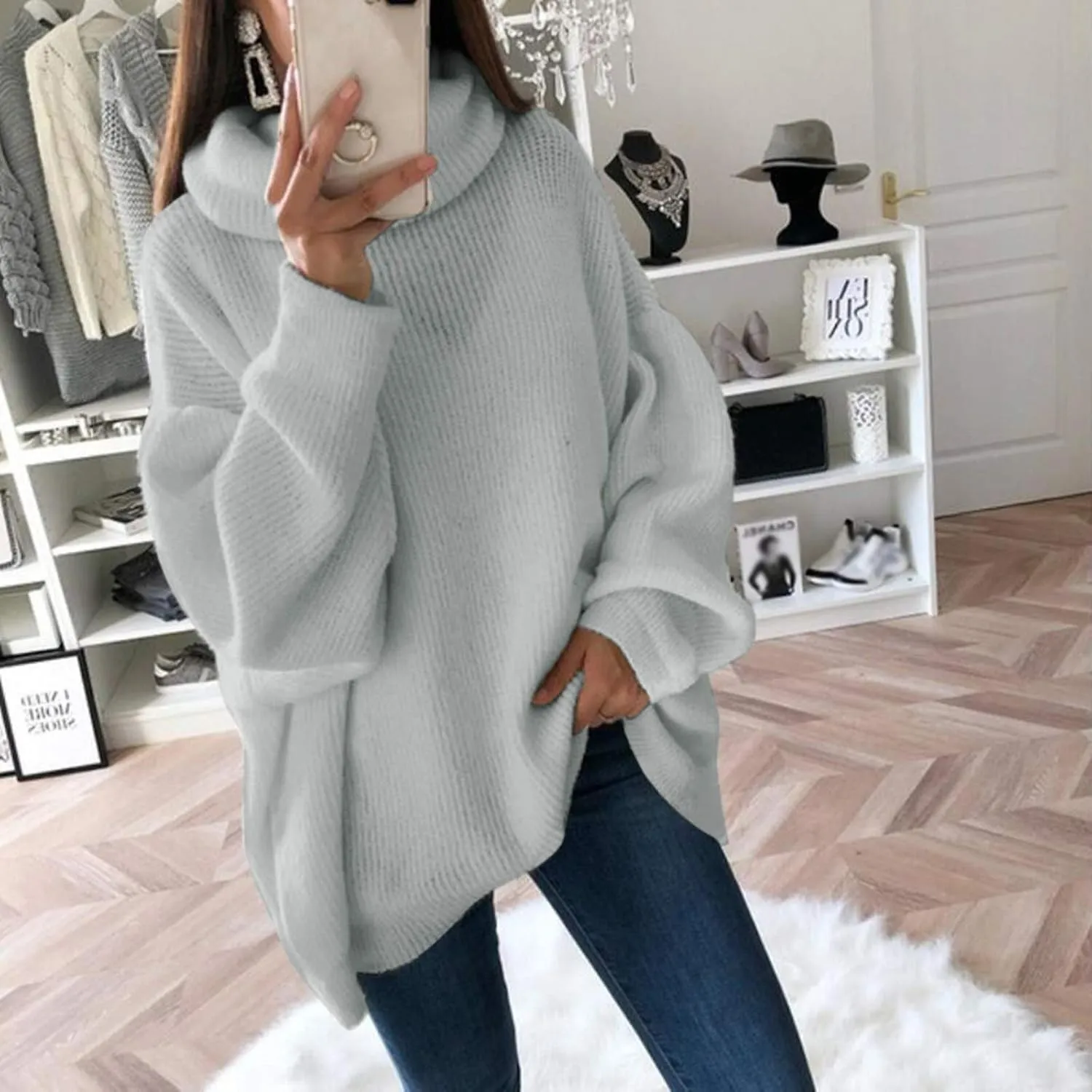 Womens Long Sleeve Turtleneck Sweaters Oversized Knit Loose Pullover Tunic Tops Knitted Pullover Jumper Sweater Shirts