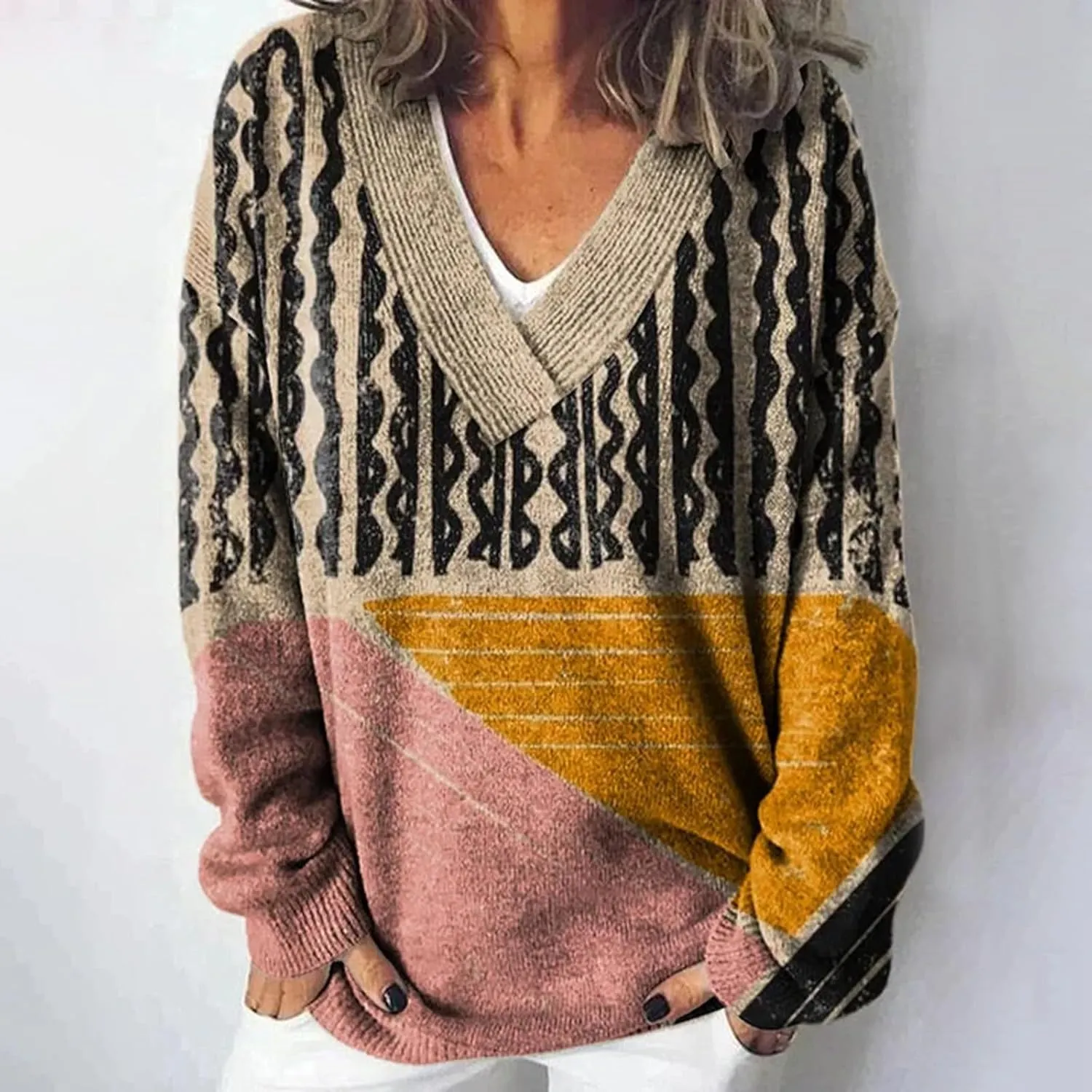 Women's Long Sleeve V Neck Cable Knit Sweater Soft Jumper 2025 Spring Pullover Ladies Dressya Casual Outfits