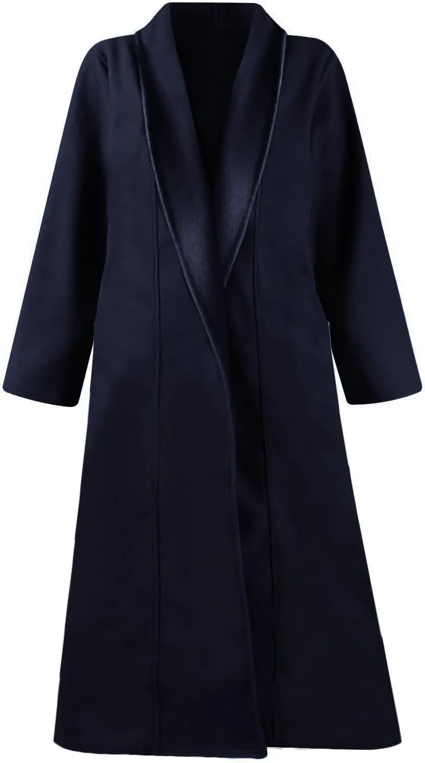 Womens Long Winter Pea Coat Casual Wool Blend Overcoat Notched Lapel Collar Trench Coat Belted Long Jacket Outerwear