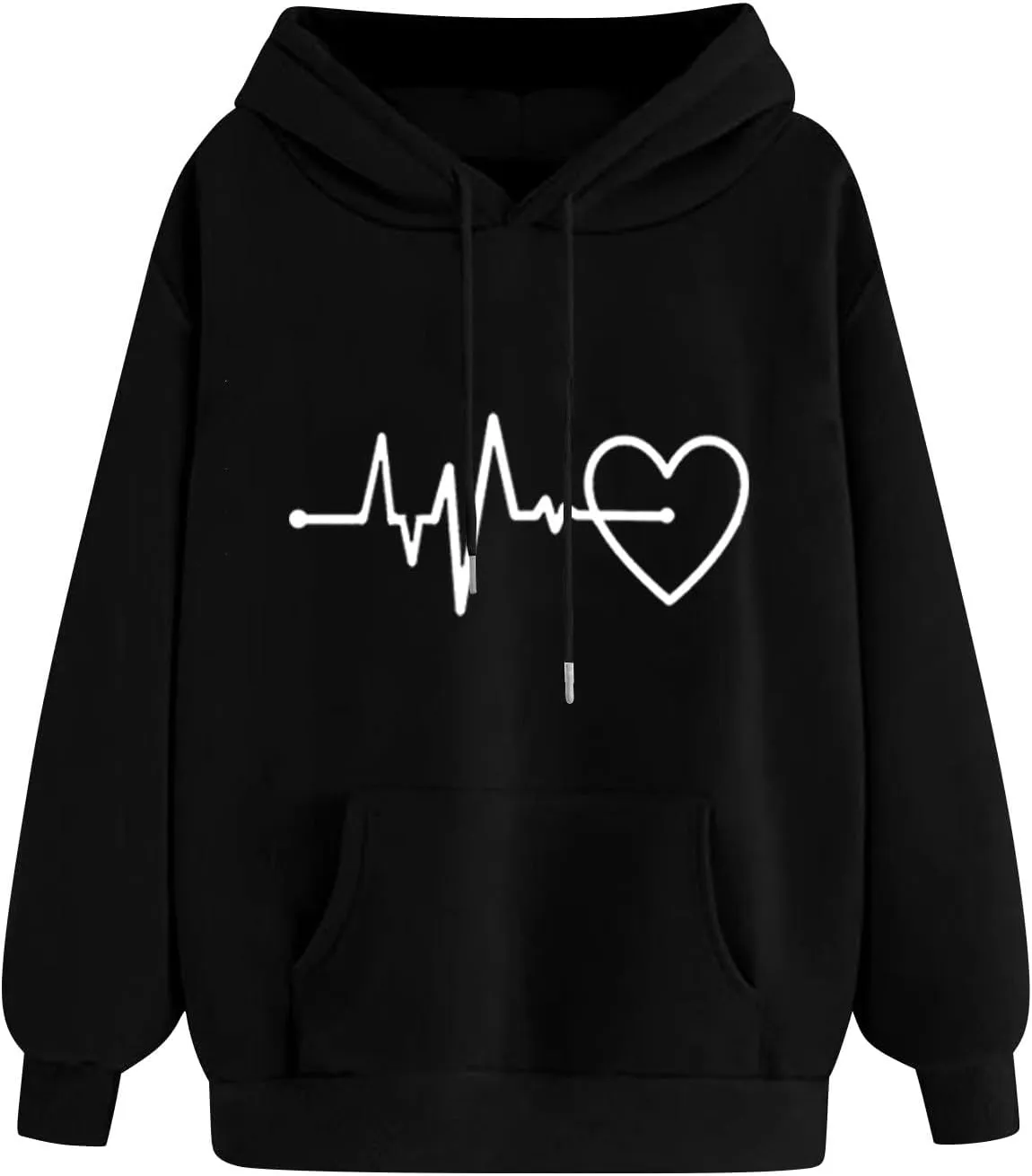 Womens Loose Fit Long Sleeve Comfy Hoodies Love Heart Graphic Sweatshirts Fashion Cute Pullover Tops with Pocket
