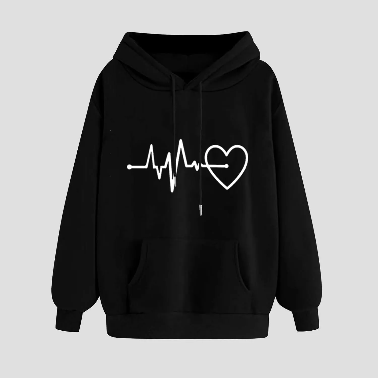 Womens Loose Fit Long Sleeve Comfy Hoodies Love Heart Graphic Sweatshirts Fashion Cute Pullover Tops with Pocket