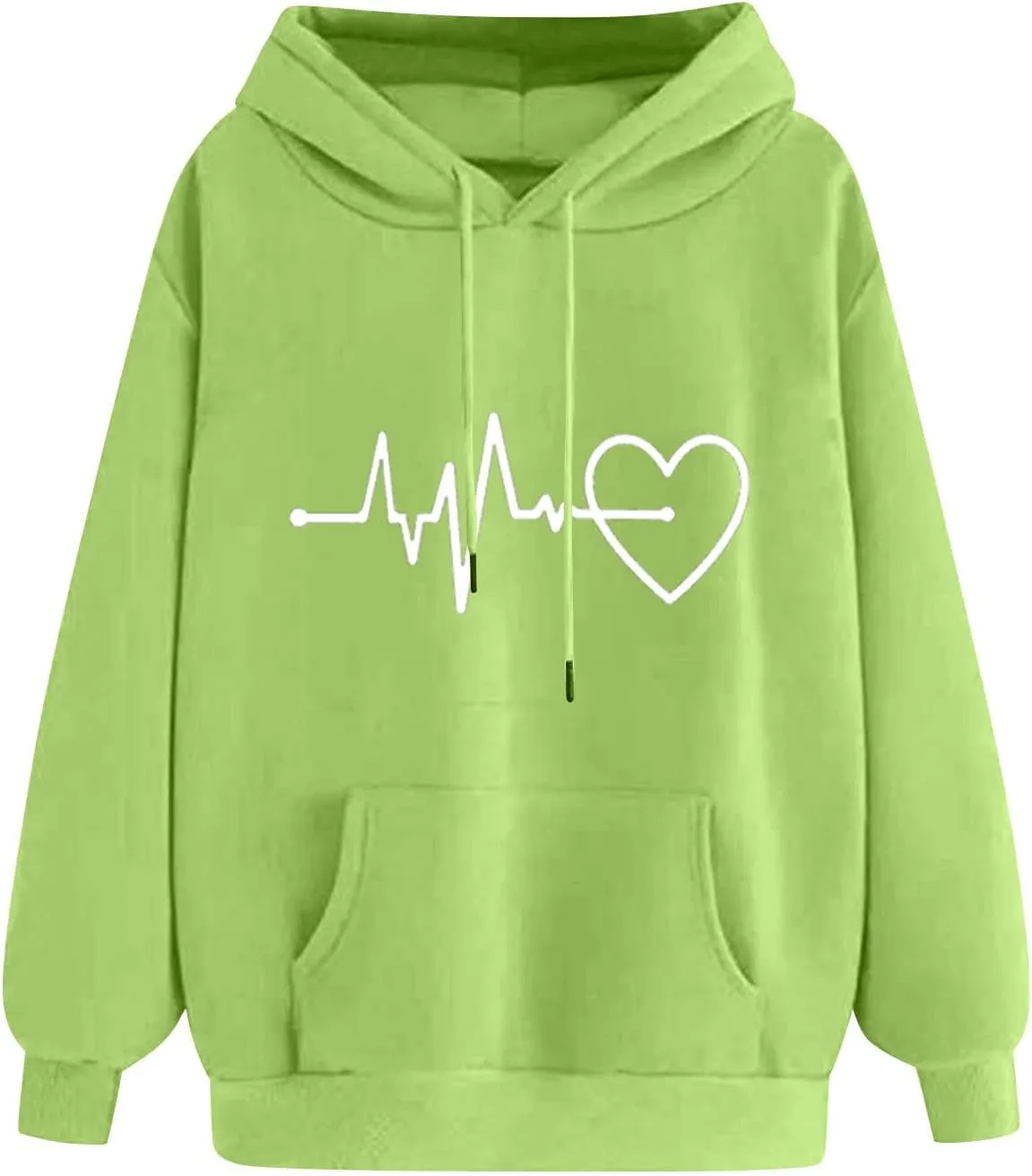 Womens Loose Fit Long Sleeve Comfy Hoodies Love Heart Graphic Sweatshirts Fashion Cute Pullover Tops with Pocket