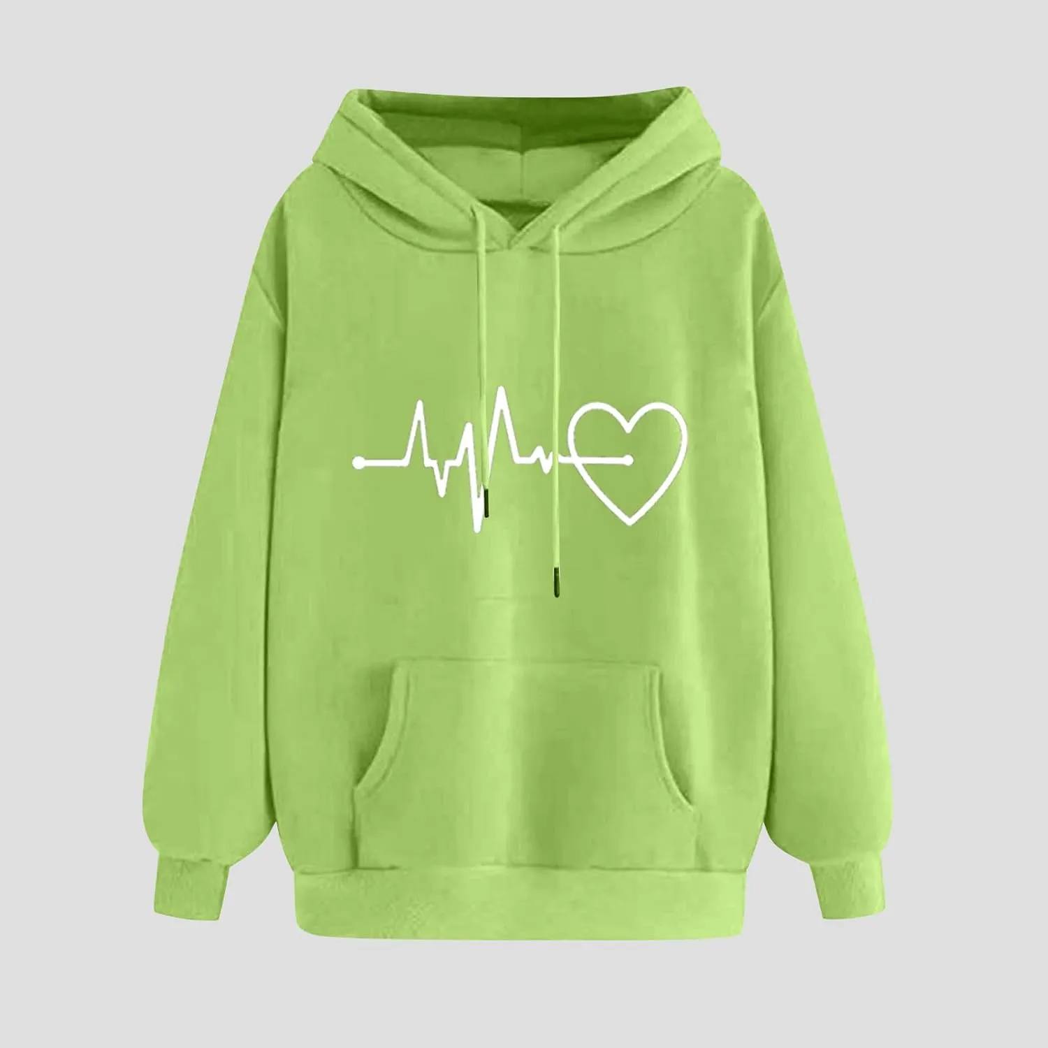 Womens Loose Fit Long Sleeve Comfy Hoodies Love Heart Graphic Sweatshirts Fashion Cute Pullover Tops with Pocket